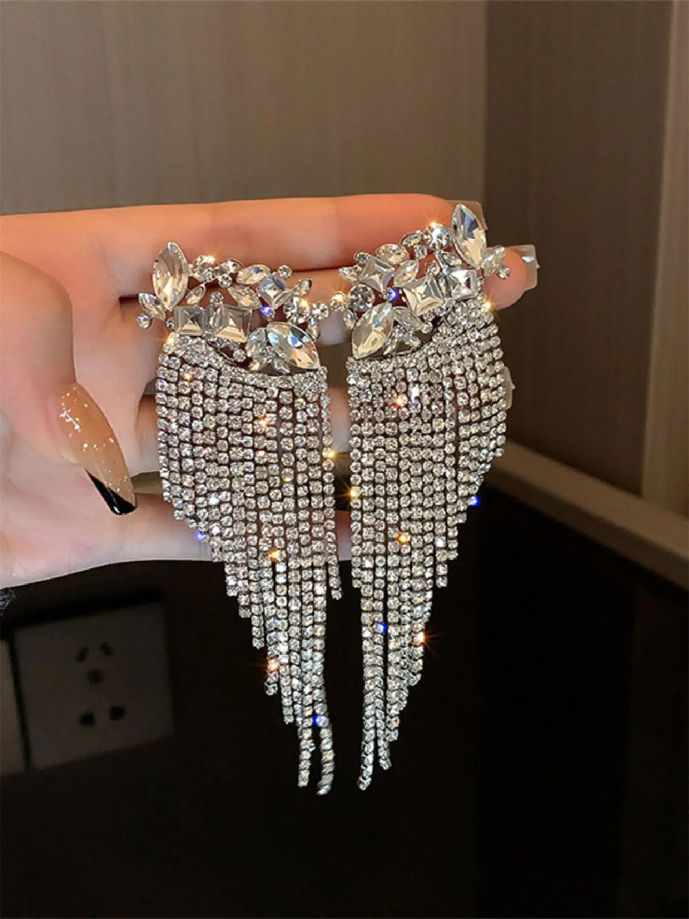 Tassel Design Rhinestone Decor Dangle Earrings, Dangling Earrings, Fashion Jewelry for Party, Daily Clothing Decor, Trendy All-match & Exquisite Jewelry for Birthday Gift, Bling Stylish Accessory, High Quality Earrings, Fashionable Jewelry