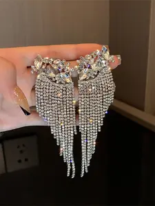 Tassel Design Rhinestone Decor Dangle Earrings, Fashion Jewelry for Party, Daily Clothing Decor, Trendy All-match & Exquisite Jewelry for Birthday Gift, Bling Stylish Accessory, High Quality Earrings, Fashionable Jewelry
