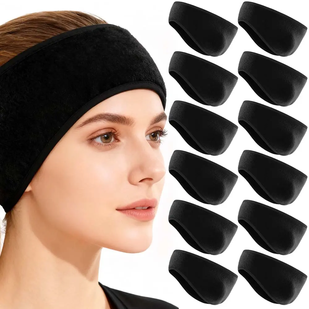 12Pcs Fleece Ear Warmers for Men Women Teenagers - Winter Headband Ear Muffs Ear Covers for Cold Weather Running Cycling Ski (Black) - Home Improvement.