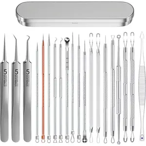 Professional Pimple Popper Tool Kit, 20 PCS Blackhead Remover Tools,Blackhead Remover Comedone Extractor Tools for Removing Zit on Face - Acne Removal Kit with Metal Case (Silver)