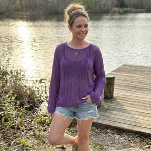 Purple Star Gazing Oversized Crochet Knit Sweater
