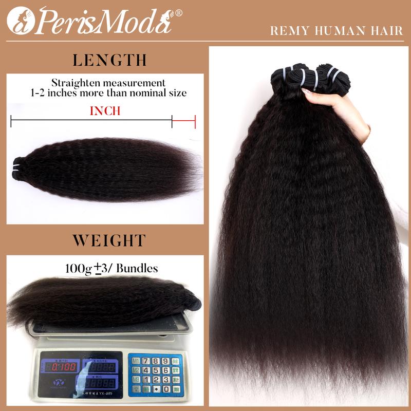 15A PerisModa Kinky Straight Bundles Human Hair Weave Yaki Straight Bundles 12-32 Inches Remy Hair 4C Extensions Set 100% Unprocessed Brazilian Virgin Hair Natural Color For Black Women