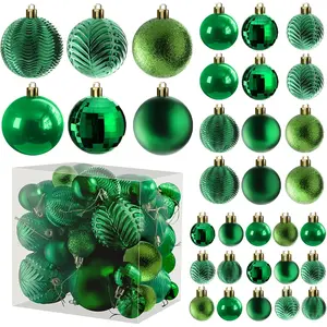 Prextex Green Christmas Ornaments - Set of 36 Shatterproof Christmas Ornaments in 6 Styles, 3 Sizes for Xmas Tree Decorations, Holiday Parties, Home Decor, Durable Christmas Balls - Green Prextex