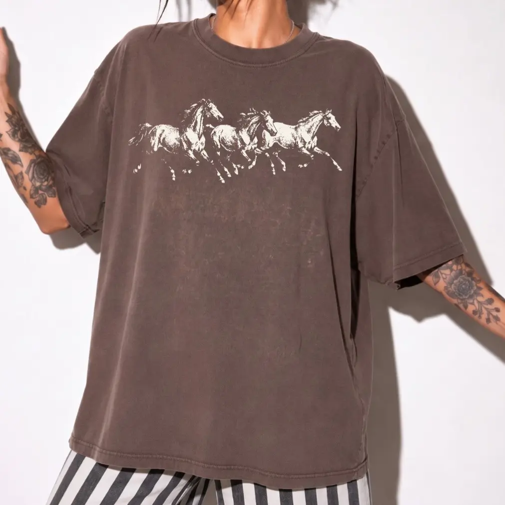 Comfort Colors® Wild Horses Running T-Shirt, Vintage 90s Country Western Galloping Horses Graphic Tee, Cowgirl Rodeo Style Rustic Nature Lover Gift Unisex Top