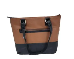 New Tote Shoulder Bag Purse Travel Hand Bag PU Leather Brwn/Black Medium Size Conceal Carry Pocket Includes Holster