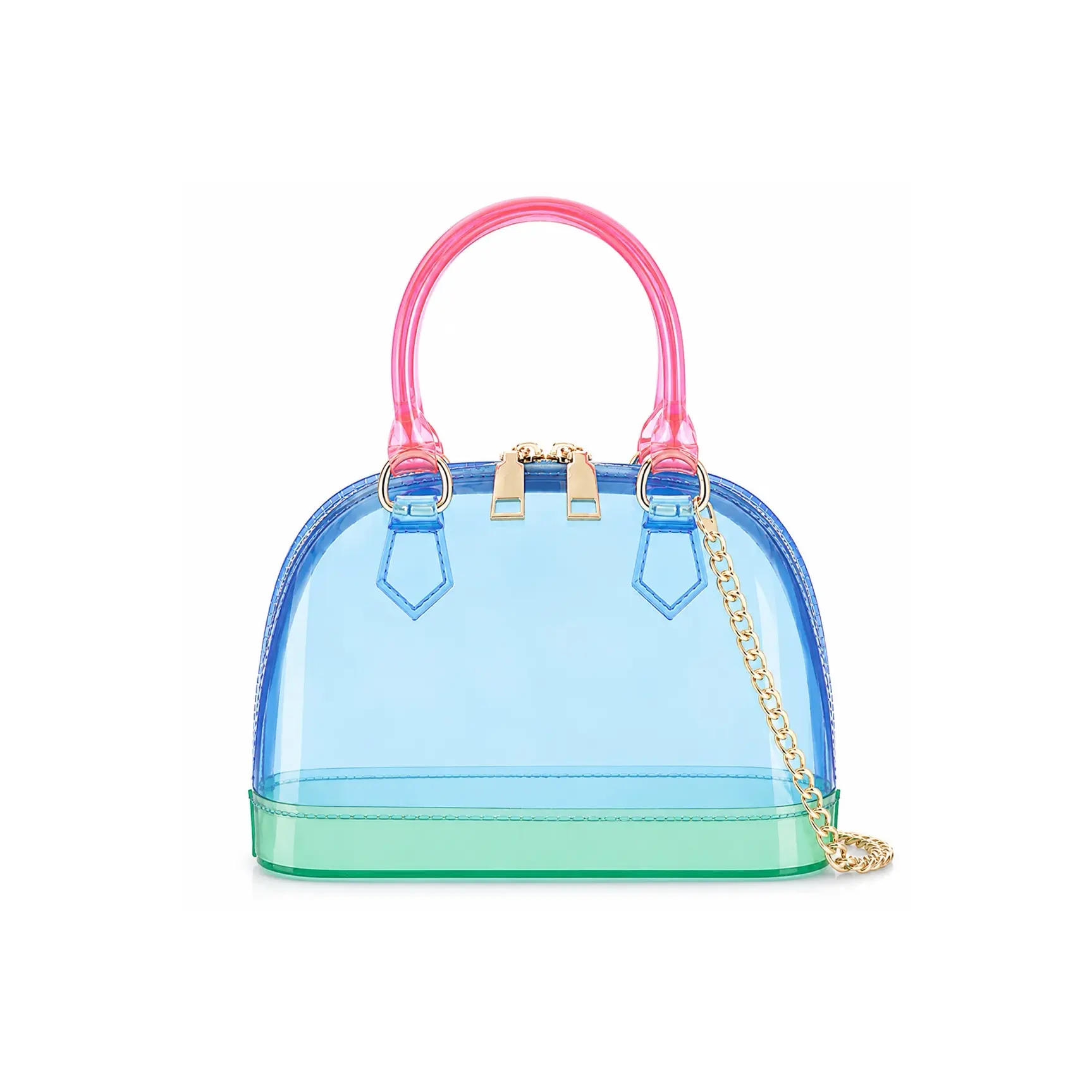 Glam Polychrome Plastic Women's Handbag - Mint Condition Color Block Jelly Clutch with Top Handle and Shoulder Strap, Glam Women's Handbags, Plastic Women's Handbags