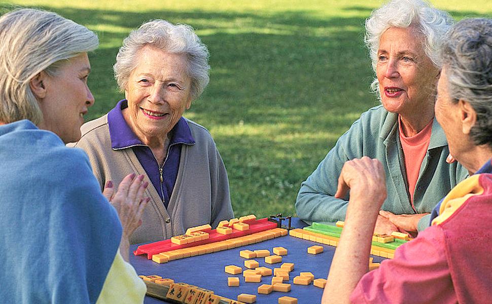 Cedilis Chinese Mahjong Game Set with 146 Large Tiles(1.4", Ivory), 2 Dice and Red Carrying Case for Chinese Style Game, Family Gathering