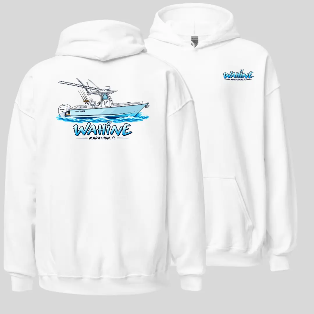 Wahine Boat Hoodie, Sportfishing Boat Graphic Pullover, Soft Cotton Apparel, Coastal Boating Hoodie for Men & Women, Boat Lover Gift
