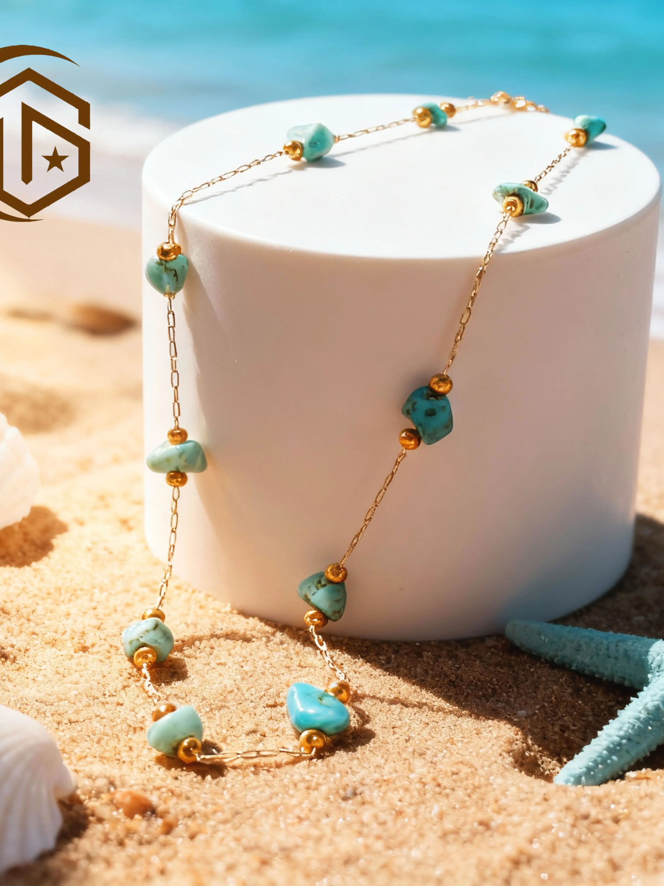 Bohemian Style Natural Blue Turquoise Jewelry Necklace, Dainty Necklace, 14k Gold Plated, Unique Gift for Special Holidays, Beach Vacation, Mother's Day