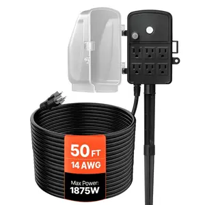 fathersdaygift VEVOR Outdoor Power Stake, 50 FT Extension Cord, Outdoor Power Strip Weatherproof with Cover and Overload Protection, 6 Outlets, 15A/1875W, Waterproof Multi-Outlet Yard Stake for Christmas Lights