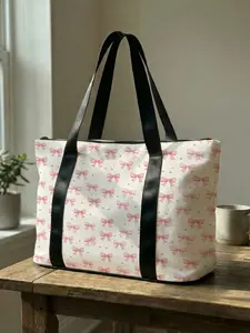 1 piece of Bow Printed Handbag, Large Capacity Travel Duffel Bag, Portable Overnight Bag, Fashionable Travel Bag, Yoga Gym Bag, Sport Yoga Bag, Portable Crossbody Bag with Shoe Storage Compartment, Sports Bag