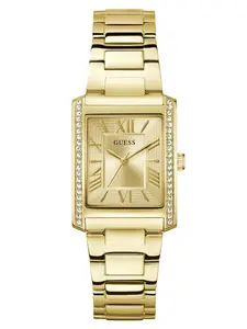 GUESS Female Gold-Tone Crystal Square Analog Watch