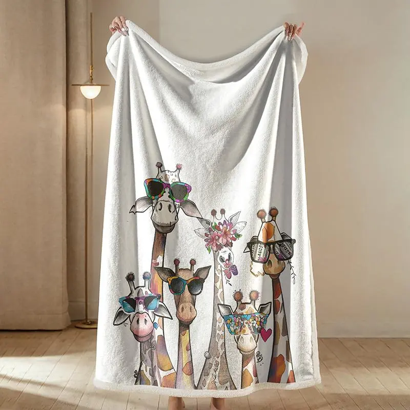 Giraffe Pattern Blanket,  1 Count Soft and Comfortable Air-conditioned Room Throw, Funny Throw Blanket, Cozy Throw Blanket, Warm Nap Blanket for Home, Office & Valentine's Day Gift