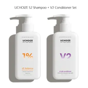 UCHOIZE S2 Anti-Dandruff + V2 Silk Conditioner Bundle - 1% Selenium Disulfide & Citric Acid Fragrance Free Shampoo Flaky Scalp Relief, Citrus & Green Tea Scented Conditioner for Hydration Softness and Protection - 280ml Each Bottle - Perfect for Summer