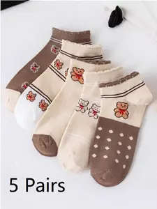 Women's Cute Cartoon Socks Set, Soft & Breathable Design, Perfect for Daily Wear, 5-Pack Variety Pack