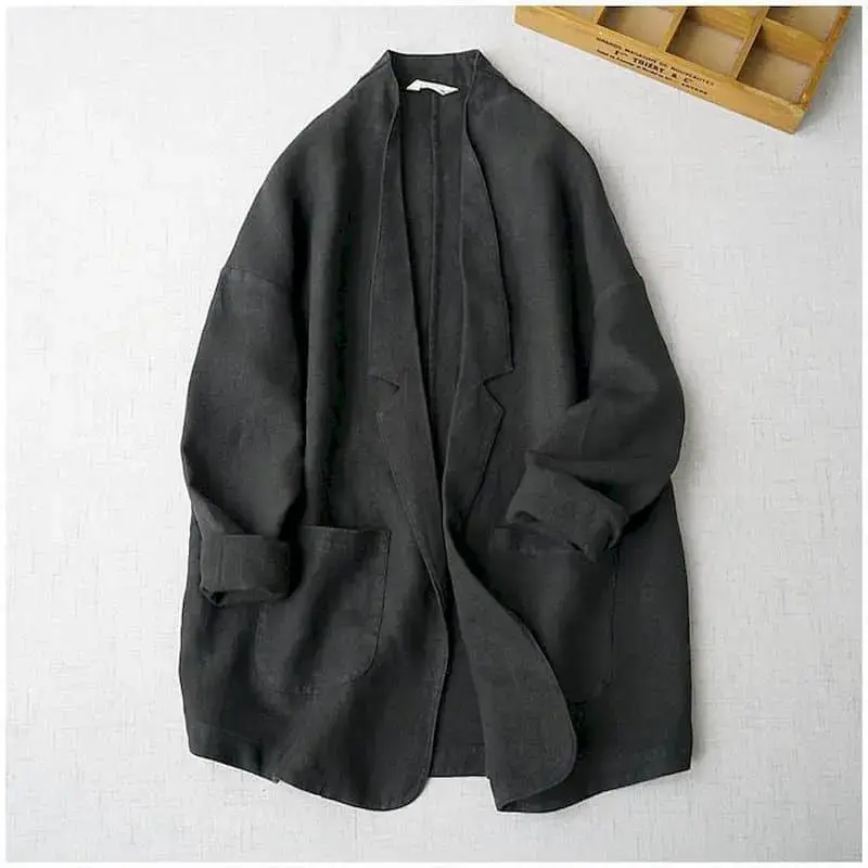 Blazers for Women Long Sleeve Casual Jackets Korean Style Cotton Linen Vintage Oversized Solid Tailored Collar Coats Women Tops Womenswear Suits