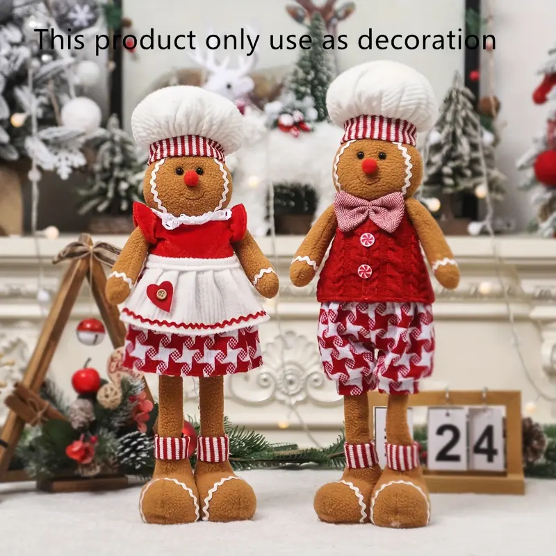 1PC Christmas Gingerbread Man Expandable Doll Decoration - Cute Extendable Forest Figure, Plush Cartoon Cookie Ornament for Home, Room, Hotel, Kitchen Holiday Decor, Polyester Fiber Party Supplies for Ages 14+