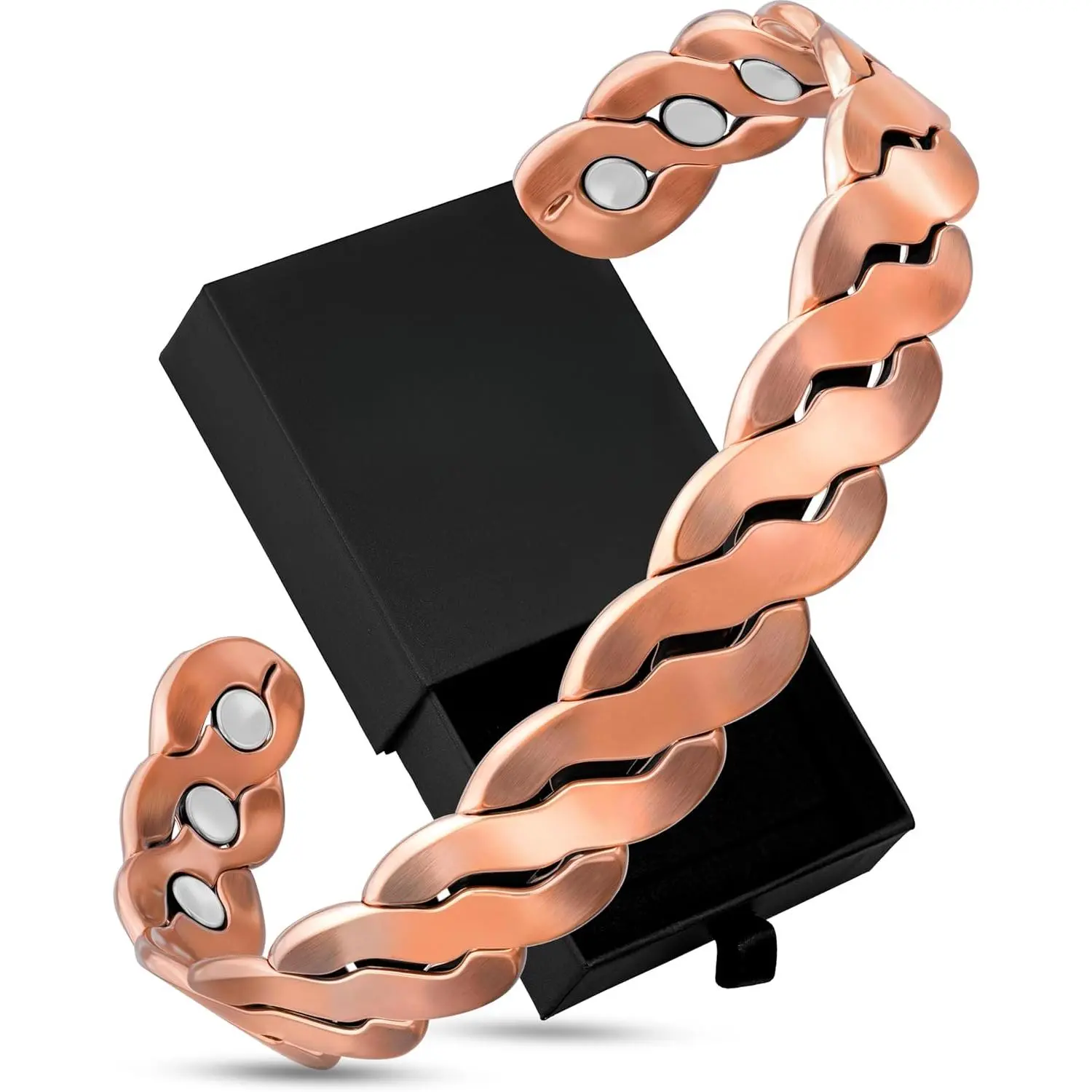 Unisex Pure Copper Couple Bangle Set - Magnetic Heart Shaped Cuff, Braided Rope Accessory, Adjustable Costume Jewelry Gift, Copper Cuff Bracelet, Heart Shaped Bracelet, Matching Pair, Unisex Wear, Gift Ideas, Pull On, Magnet-Powered Bracelets & Bangles