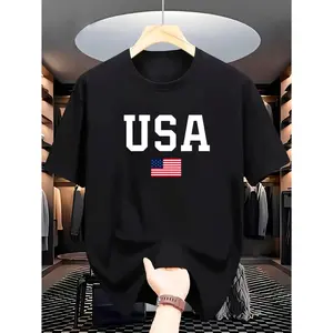 Men's 100% Pure Cotton Vintage Short-Sleeve Varsity Tee - Ribbed, Natural Fabric, Unisex Heavyweight Boxy Streetwear - Basic Casual Top for 4th of July, Birthday Summer Gift