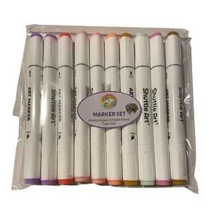 Curated Colors 10 Pack Dual Tip Fine & Chisel Shuttle Art Markers Alcohol Based Smooth Blendable Ink for Coloring & Journaling