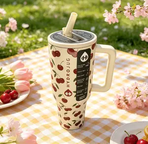 HydroJug Rodeo 40oz Red Cherry Print Limited Edition Insulated Stainless Steel Water Bottle Flask Mug Tumbler, Triple Insulation, Leak-Proof, Bounce-Proof Straw Lid, Portable Drinkware for Outdoor Use
