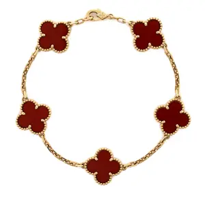 Pre-owned Van Cleef & Arpels Vintage Alhambra 5 Motifs Bracelet 18K Yellow Gold and Carnelian by Rebag