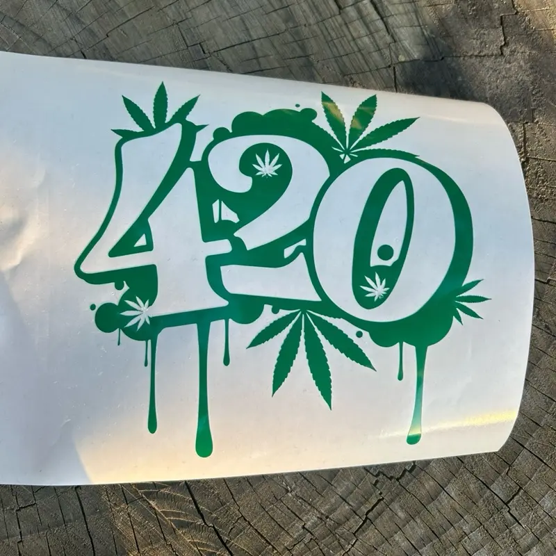 420 Vinyl Decal Weed Decals Size 6" Car Decal Window Bumper Green Design with Cannabis Leaves