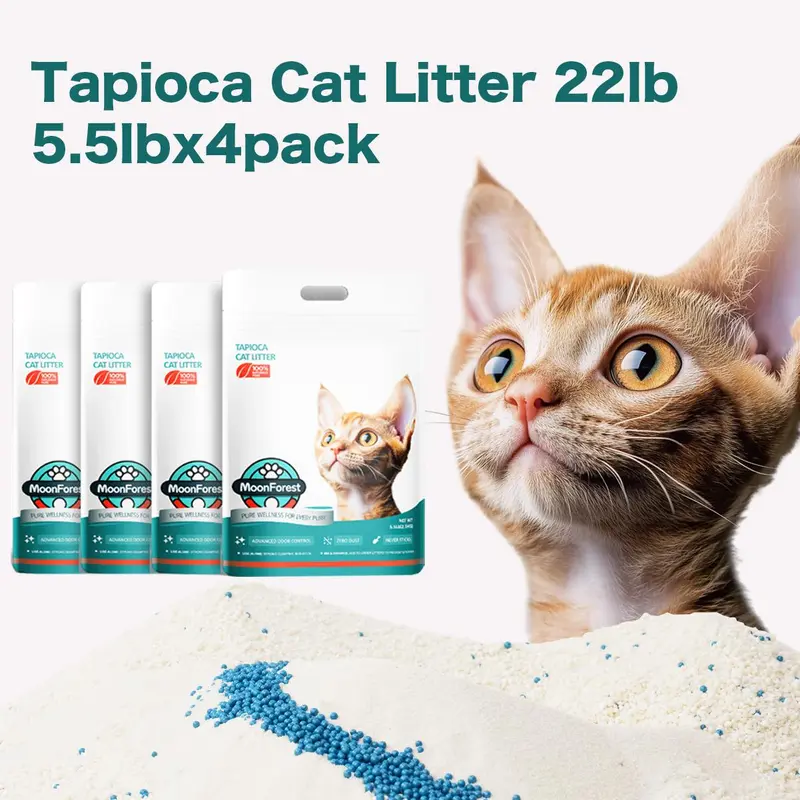 Moonforest Tapioca & Corn Starch Cat Litter - Plant-Based, Paw-Soft Texture, Quick Clumping, Less Dust, Odor Control, Easy Scooping, Universal for Multi-Cat Homes