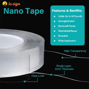 LC SIGN Heavy Duty Double Sided Nano Tape, Holds 18 lbs, Extra Strong Clear Adhesive Tape for Wall & Home Decor, Washable, Reusable & Damage-Free (1.96" x 9.84 ft)