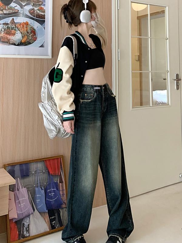 EMMIOL Wide Leg Baggy Jeans for Women – Y2K  Low Rise Denim jeans, Casual Streetwear 4 Pockets, Button Closure & Belt Loose Fit,baggy Fit Jean