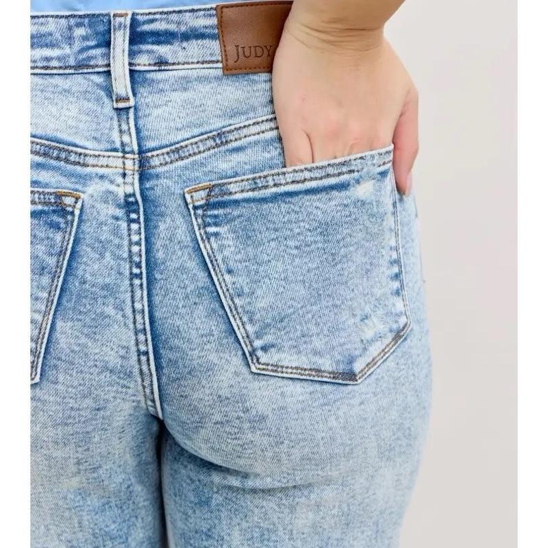 Judy Blue Mineral Wash High Waisted Distressed 90’s Straight Jeans