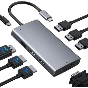 USB C Docking Station Dual  Adapter for  , Laptop Docking Station 3 Monitors Quad Display USB C Hub Dongle to 4K HDMI+DP+VGA,3 USB2.0,100W PD,8 in 1 Thunderbolt Dock for ,Surface
