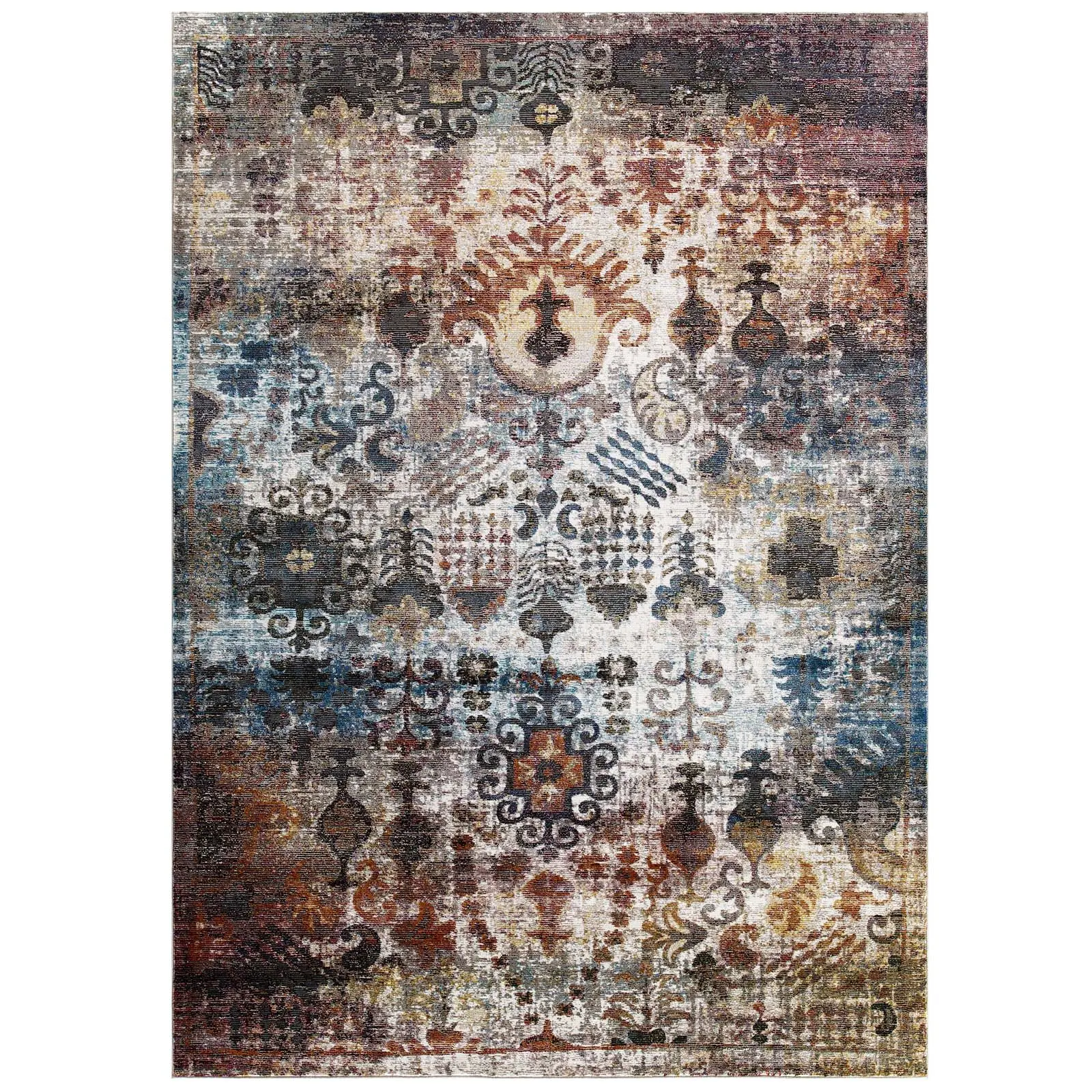 Success Tahira 5x8 Polypropylene Filament Area Rug, Transitional Distressed Vintage Floral-Moroccan Trellis Design, Multicolored