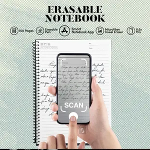 Tech Enthusiast Smart Erasable Notebook, Reusable with App, Includes Erasable Pen, Microfiber Cloth, 100 Pages, Black