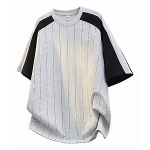 Men’s American-style color-block striped short-sleeve T-shirt for summer, loose fit with raglan sleeves and patchwork design from a trendy brand; men’s crew neck, fashionable, versatile casual top, breathable and comfortable.