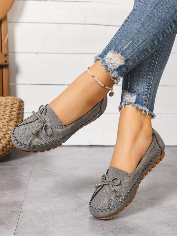 2026 Spring New Bow Knot Plush Slippers, Bowknot Design Flats, Flat Stitched Casual Single Shoes, Comfortable and Stylish Footwear for Women