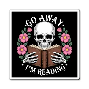 Skull Reading Magnet - Go Away, I'm Reading, Book Lovers Gift, Kitchen Decor, Literary Magnet, Halloween Decor, Bookworm Gift