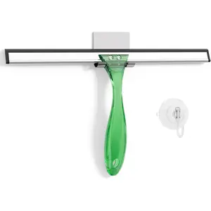 Amazerbath Shower Squeegee for Glass Doors, All-Purpose Squeegee with Suction Hook & Adhesive Hook, Squeegee for Shower Glass, Windows, Mirrors, Tiles and Car Windows - 12 Inches, Clear Green AmazerBath
