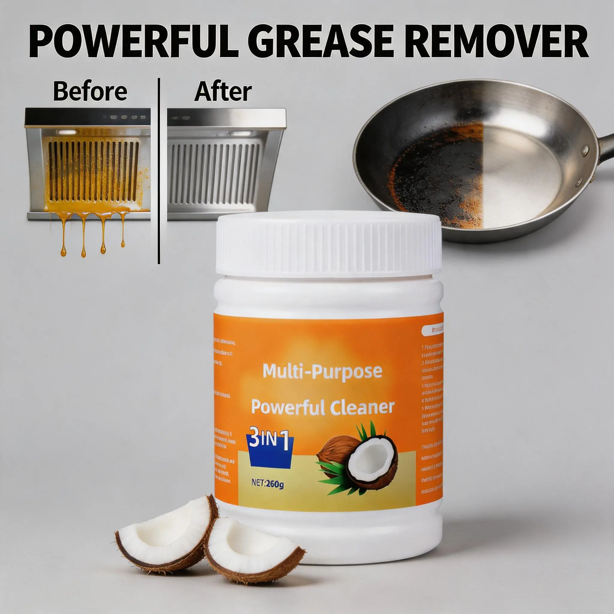 Coconut Oil-Based Multi-Purpose Cleaning & Polishing Paste, Heavy-Duty Grease Remover & Surface Restorer for Household Items, Kitchen, Stainless Steel