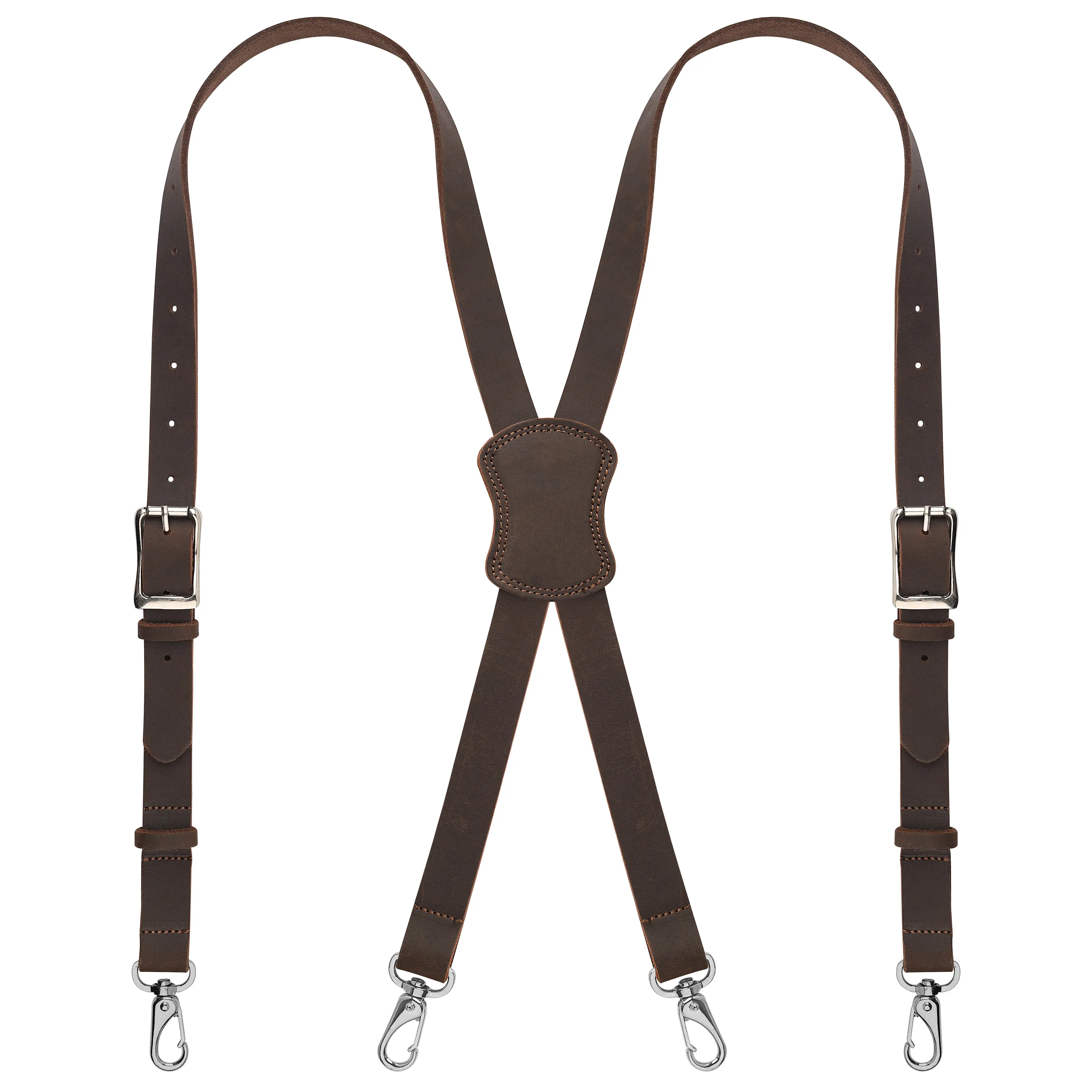 NUTUCH Genuine Leather Suspenders for Men Vintage Western Heavy Duty Dress Braces with 8 Adjustable Holes & High-Quality Hooks Full Grain Buffalo Leather X-Back Design