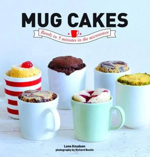Used Hardcover Cookbook - Mug Cakes: 5-Minute Microwave Baked Impromptu Dessert Recipes (Over 30) for Home Cooking, Kids After School Treats, by Lene Knudsen, English Edition, Photographs, Cute Design, 0.99 lbs