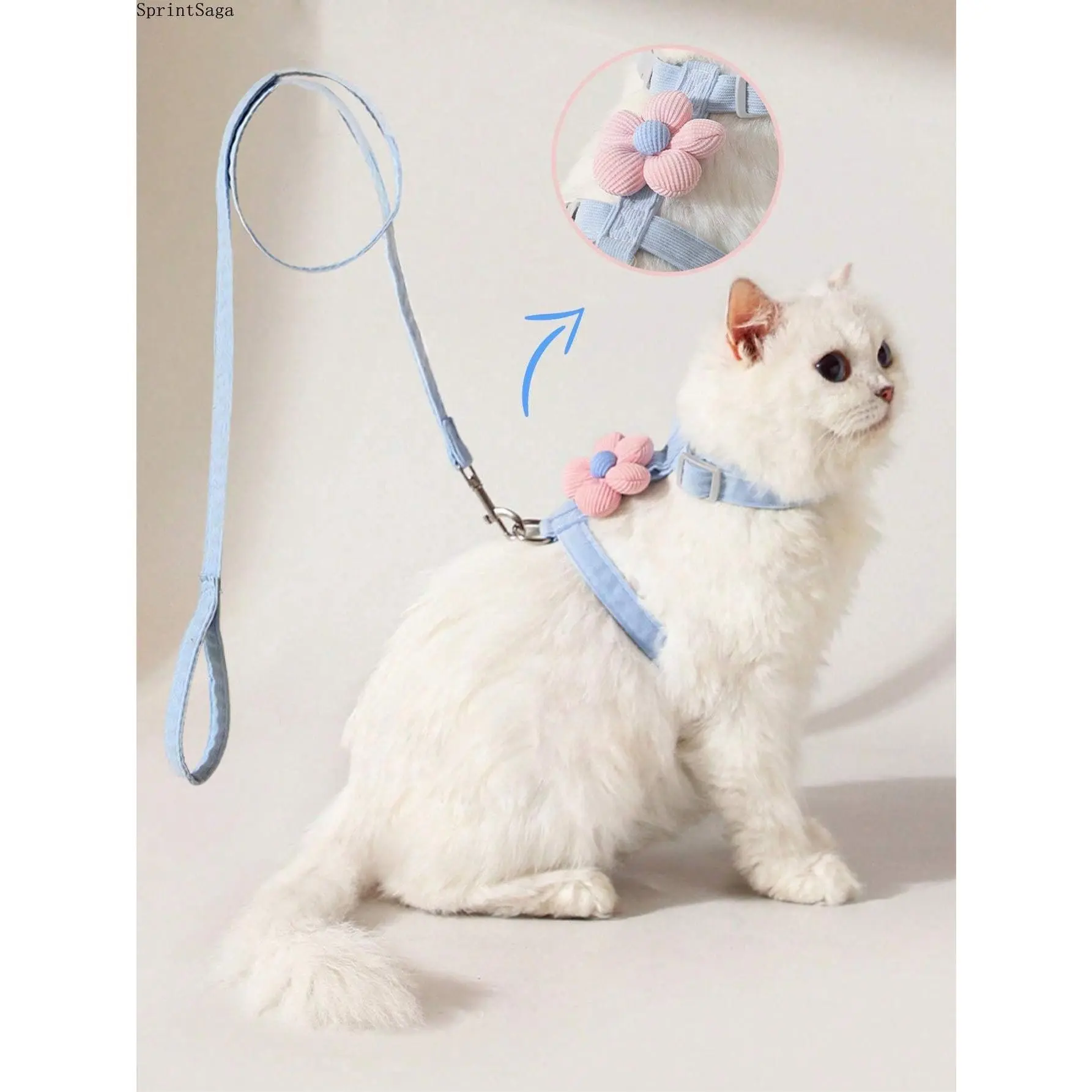 Multicolor Mesh 4pc Cat Vest & Leash Set - Step-In Fit, Adjustable Size (1kg-3kg), Escape-Proof, All-Seasons Lightweight Comfort, Outdoor Walking Collar & Harness Lead, Bag Accessory Charm (Luggage & Bag Accessory), Escape-Proof Mesh, Collars & Harnesses,