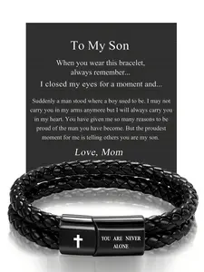 1PC Valentine's Day Surprise Gift for Boyfriend & Husband - New Fashionable Faith Wear Jewelry Cross Symbol Accessory Double Layer Bracelet - Birthday Gift/Father's Day Gift for Dad, Grandson & Son, Men's Fashion Faith Style Bracelet