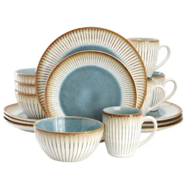 Elama ELM-LOUANN Louann Sto are Dinnerware Set in Blue & Beige - 16 Piece