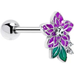 Clear Gem Tropical Purple Paradise Flower Tongue Ring