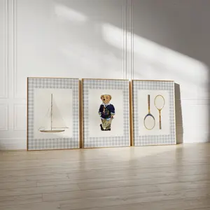 Vintage Polo Bear Nursery Print Set of 3, Classic Baby Boy Wall Art, Americana Nursery, Big Boy Room Decor, Sports Art Print, Preppy Nursery - Unframed Print Poster