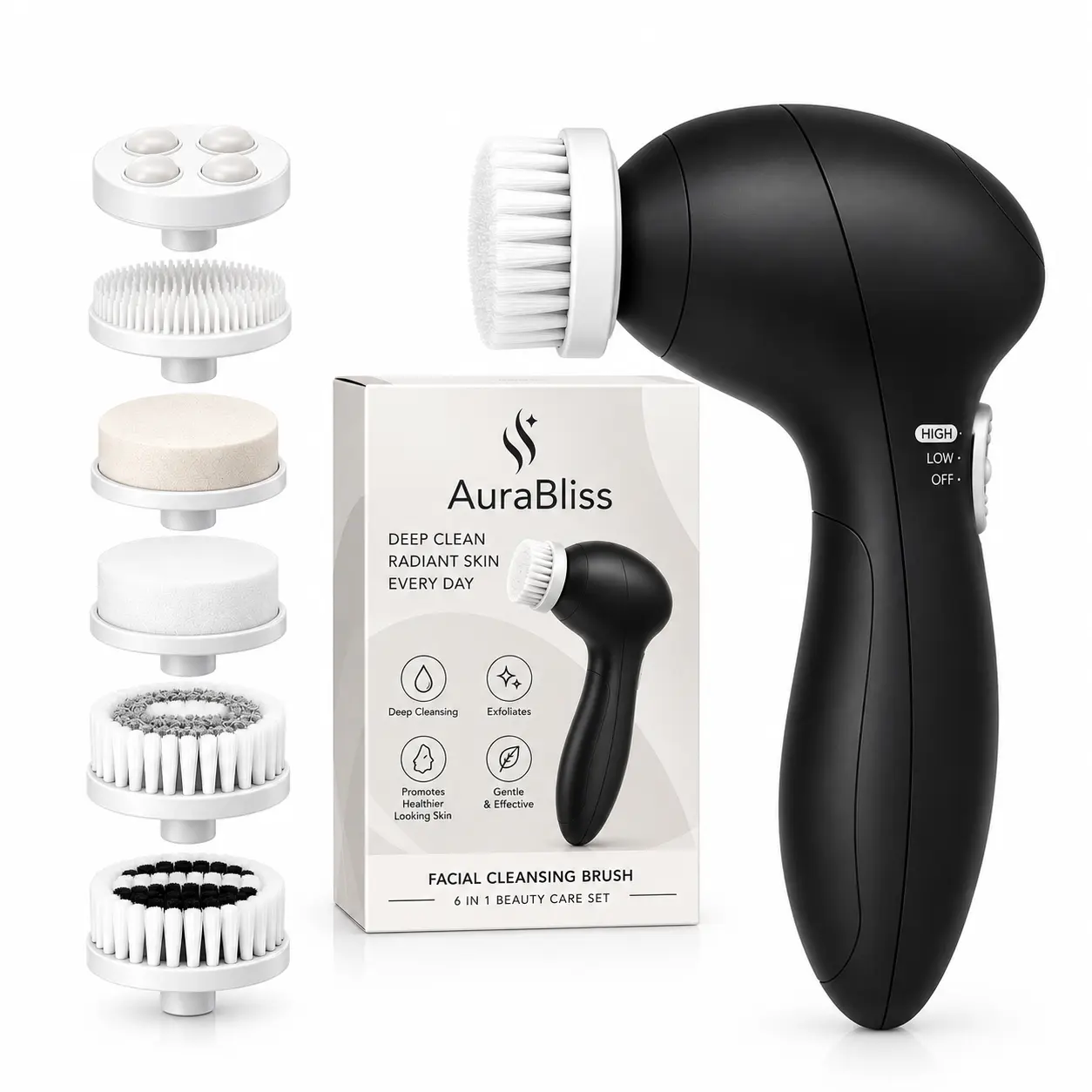 Facial Cleansing Brush Face Scrubber Electric Face Spin Cleanser Brushes with 6 Brush Heads for Deep Cleansing, Gentle Exfoliating, Removing Blackhead, Massaging