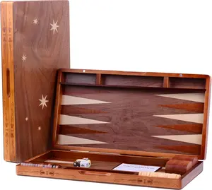 Syrace Wooden Inlaid Backgammon Set, Classic Strategy Board Game Case 15.7" Large Size, Backgammon with Wood Checkers Pieces for Adults and Children Portable Chess Game