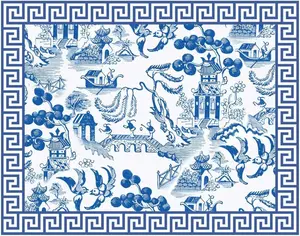 Blue and White Chinoiserie Paper Placemats Disposable Dining Paper Placemats Disposable 24pack One Time Use Placemats for Dining Table (Toile Pagoda)