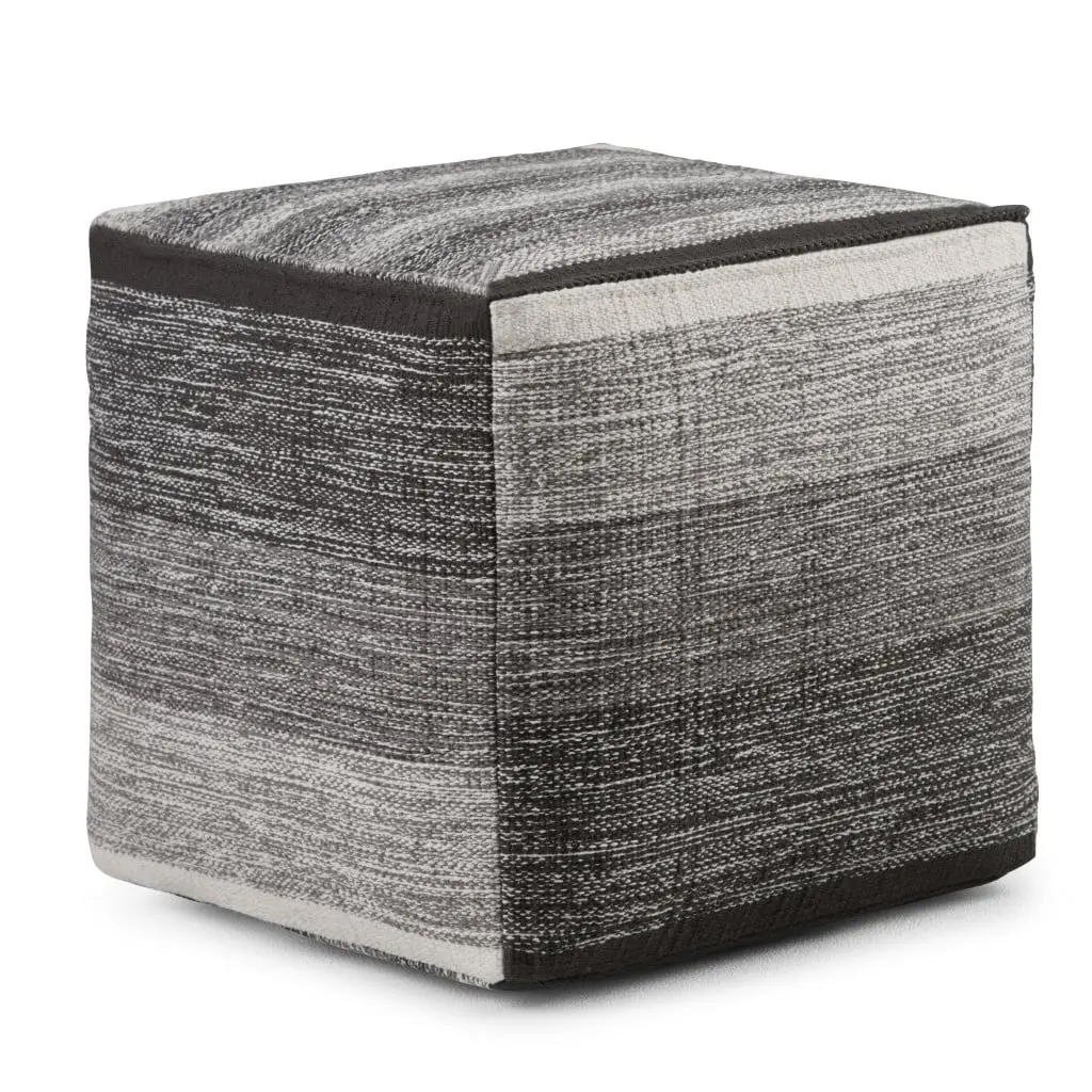 HomeRoots 638556 16 x 16 x 16 in. Gray Cotton Cube Pouf Ottoman, Furniture Living Room, Living Room Furniture